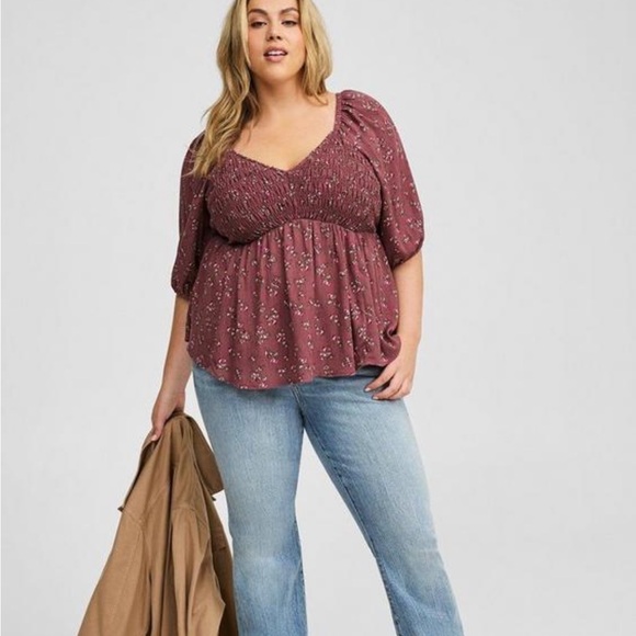 Babydoll Crinkle Gauze 3/4 Sleeve Top 4x - Picture 5 of 6